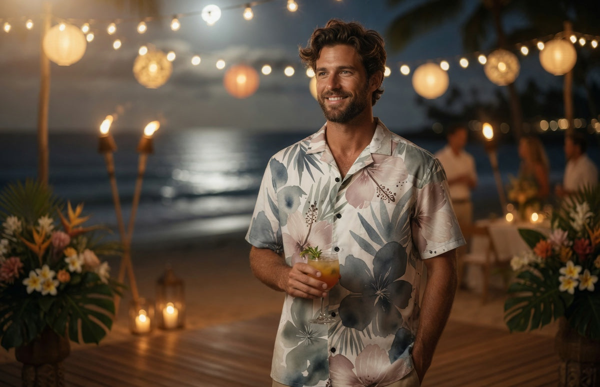 Elegant Watercolour Sage Blush Teal Floral Hawaiian Shirt