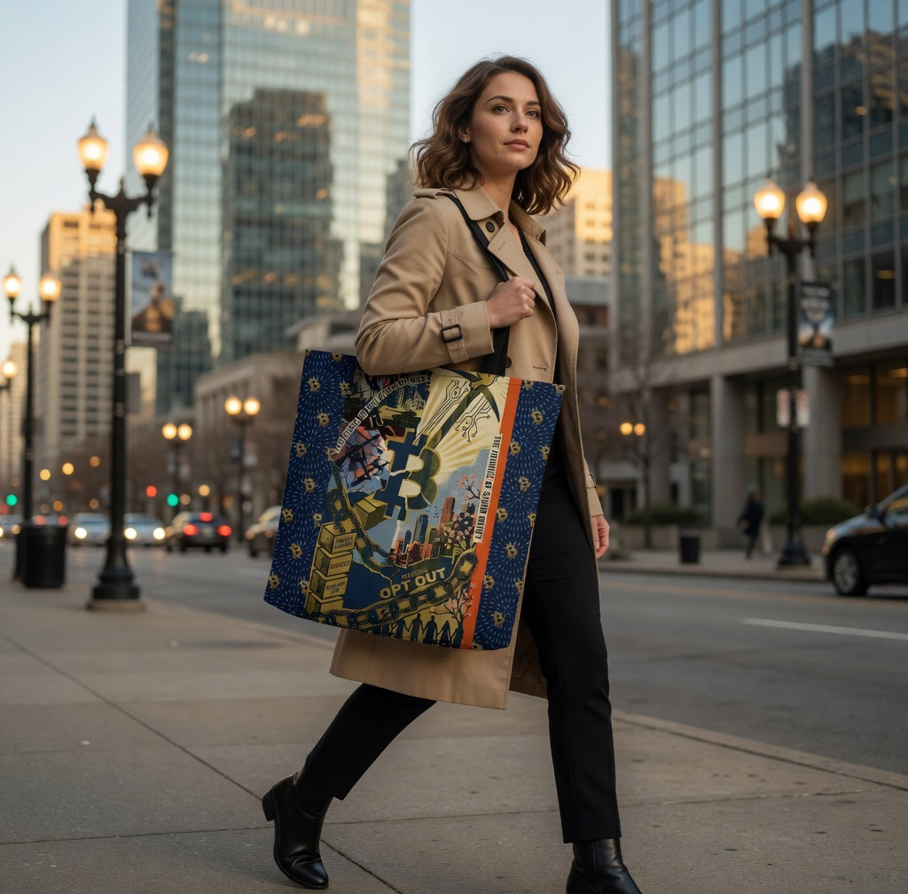 Opt Out Graphic Anti-System Statement Carryall Tote Bag - Bullfrog Prints Canada