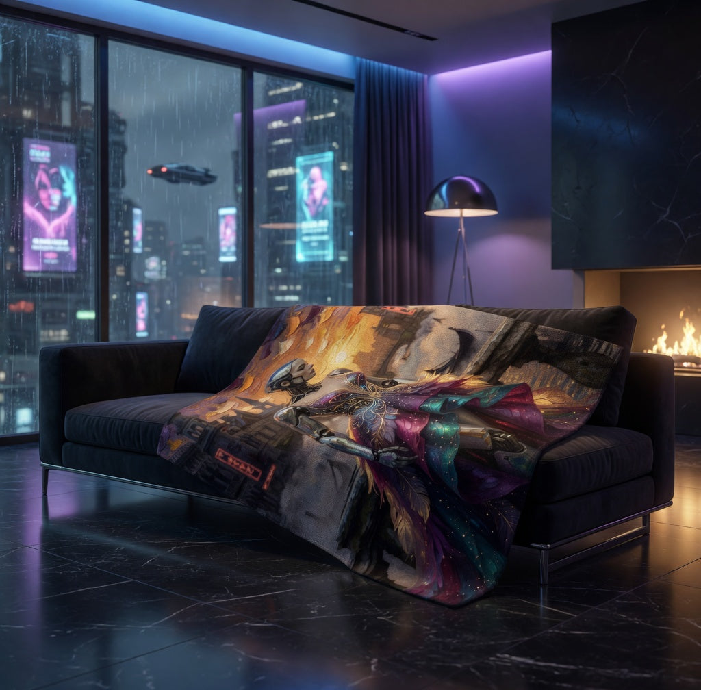 Neo-Venice Cipher Throw Blanket | Futuristic Crypto Art Home Decor | Bullfrog Prints Canada
