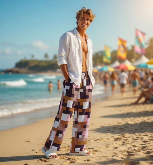 Pixel Glitch | Retro Glitch Art Unisex Wide-Leg Festival Pants | Rave Outfit Canada
