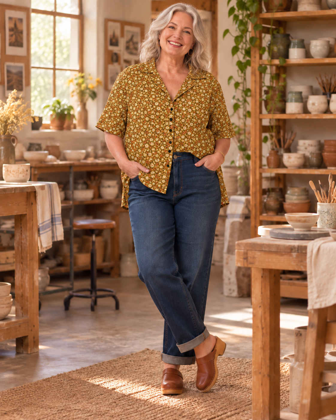 Harvest Mustard Calico Button Shirt