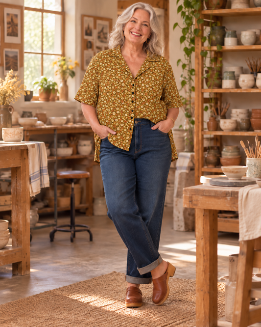 Harvest Mustard Calico Button Shirt