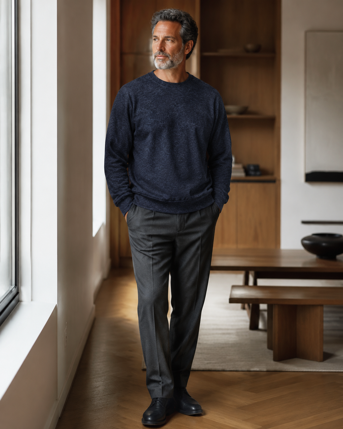 Atelier Mélange — Sweat-shirt unisexe ample en coton bleu marine