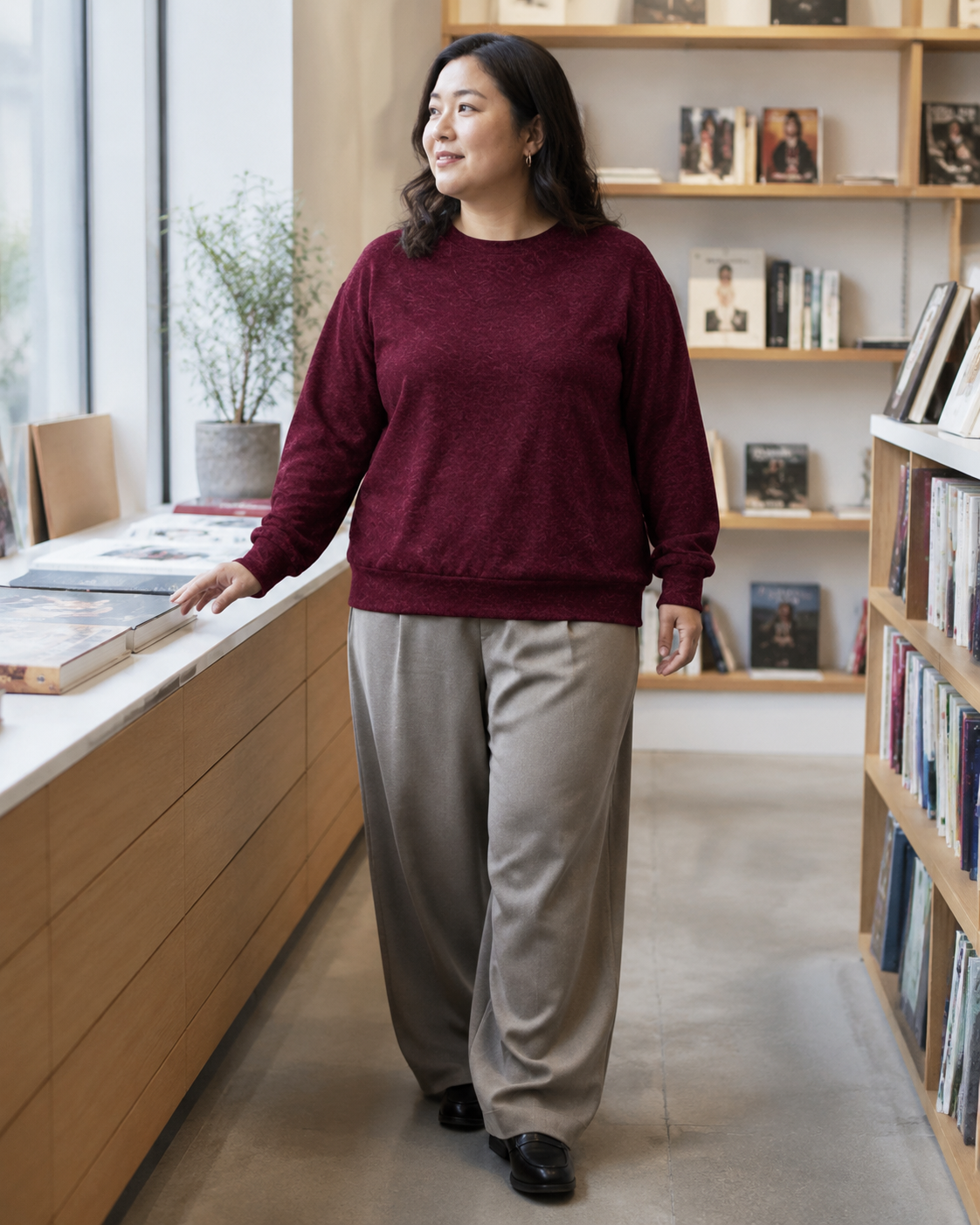Atelier Mélange — Sweat-shirt surdimensionné en coton Deep Merlot