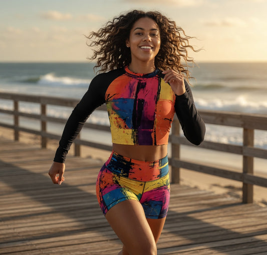 Quiet Bloom | Muted Abstract All-Over Print Recycled Active Shorts | Women's Wearable Art Canada