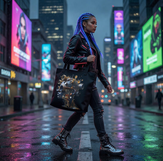 Mechanical Mind Tote Bag | Crypto Futurist Art Tote | Bullfrog Prints Canada