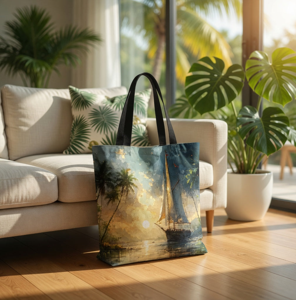 Golden Horizon Sail | Art Tote Bag | Bullfrog Prints Canada