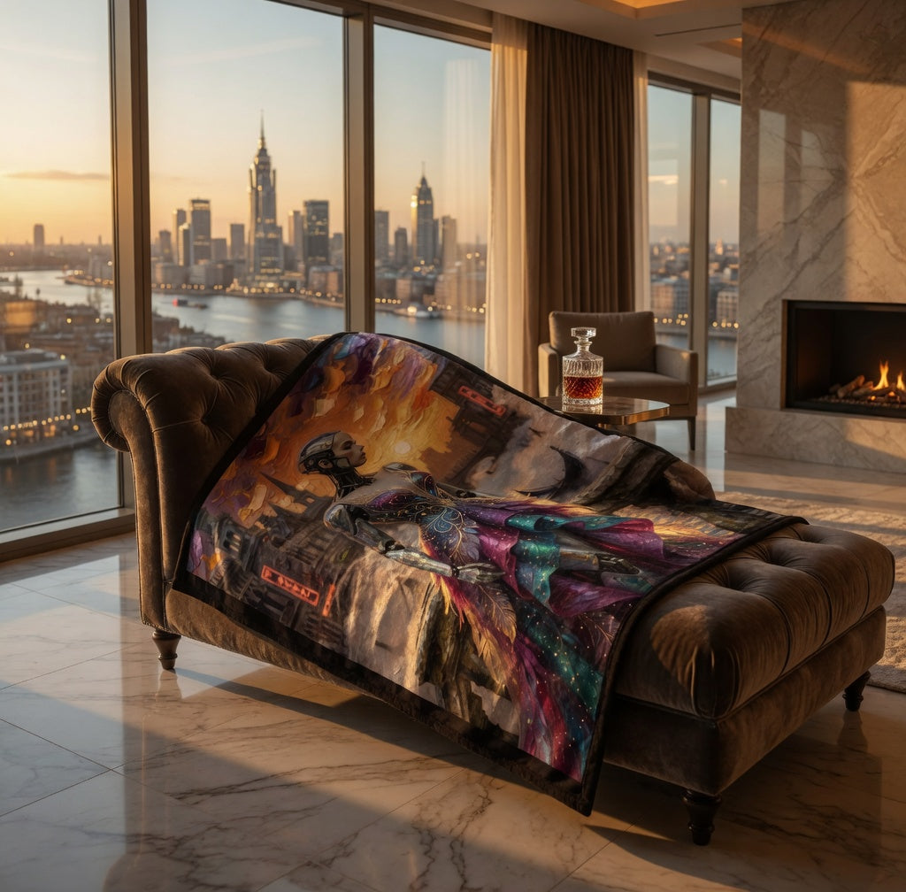 Neo-Venice Cipher Throw Blanket | Futuristic Crypto Art Home Decor | Bullfrog Prints Canada