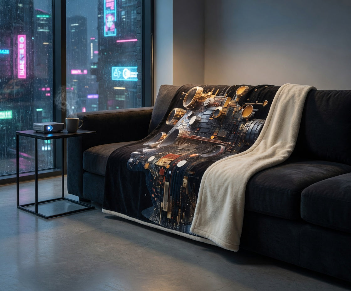 Mechanical Mind Throw Blanket | Crypto Futurist Art Home Decor | Bullfrog Prints Canada