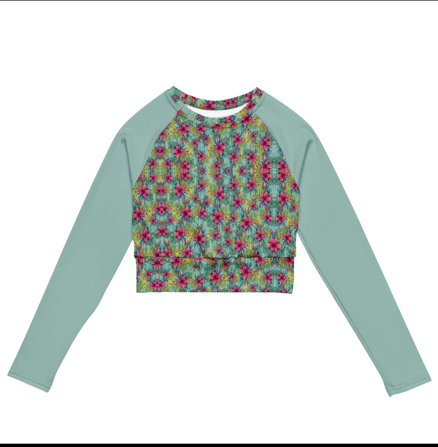 Mint Blossom | Floral All-Over Print Cropped Windbreaker | Women's Water-Resistant Hoodie Canada