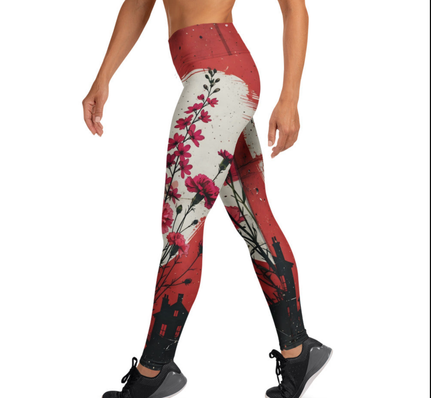 Blooming in the City Yoga Leggings | Floral Heart Art High-Waisted Activewear | Bullfrog Prints Canada