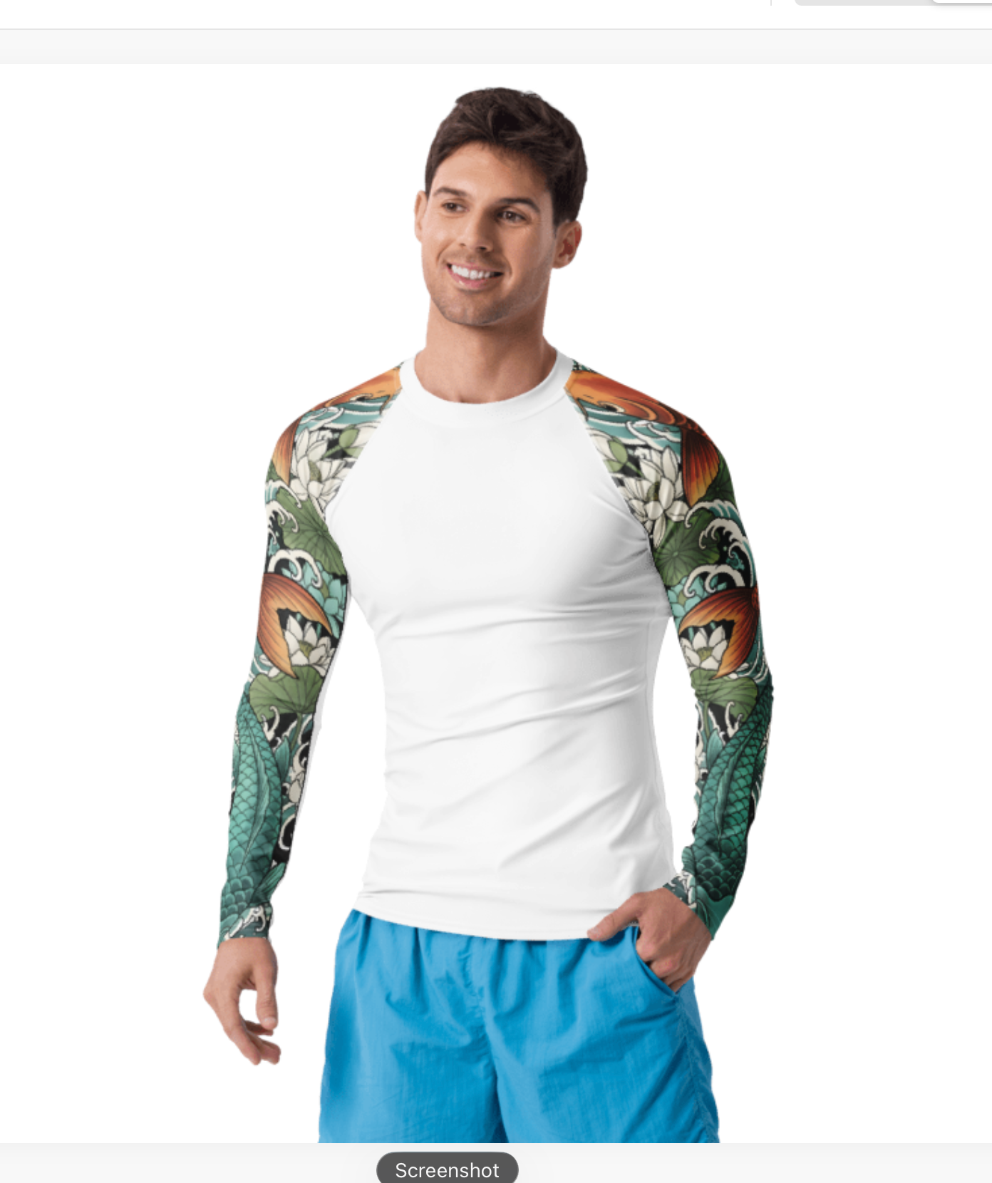 Koi Rising | Japanese Koi & Lotus Watercolour Tattoo Sleeve Men's Rash Guard | UPF 50+