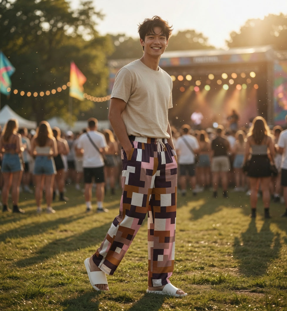 Pixel Glitch | Retro Glitch Art Unisex Wide-Leg Festival Pants | Rave Outfit Canada