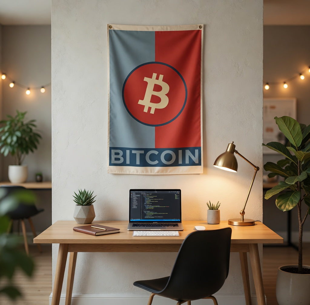 Hope Reimagined Bitcoin Wall Flag - Bullfrog Prints Canada