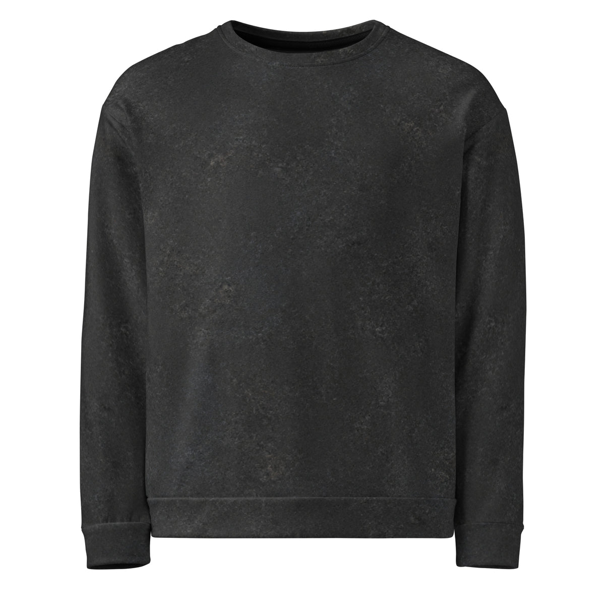 A dark charcoal gray crewneck sweatshirt with a subtle distressed or washed texture, shown against a plain white background.