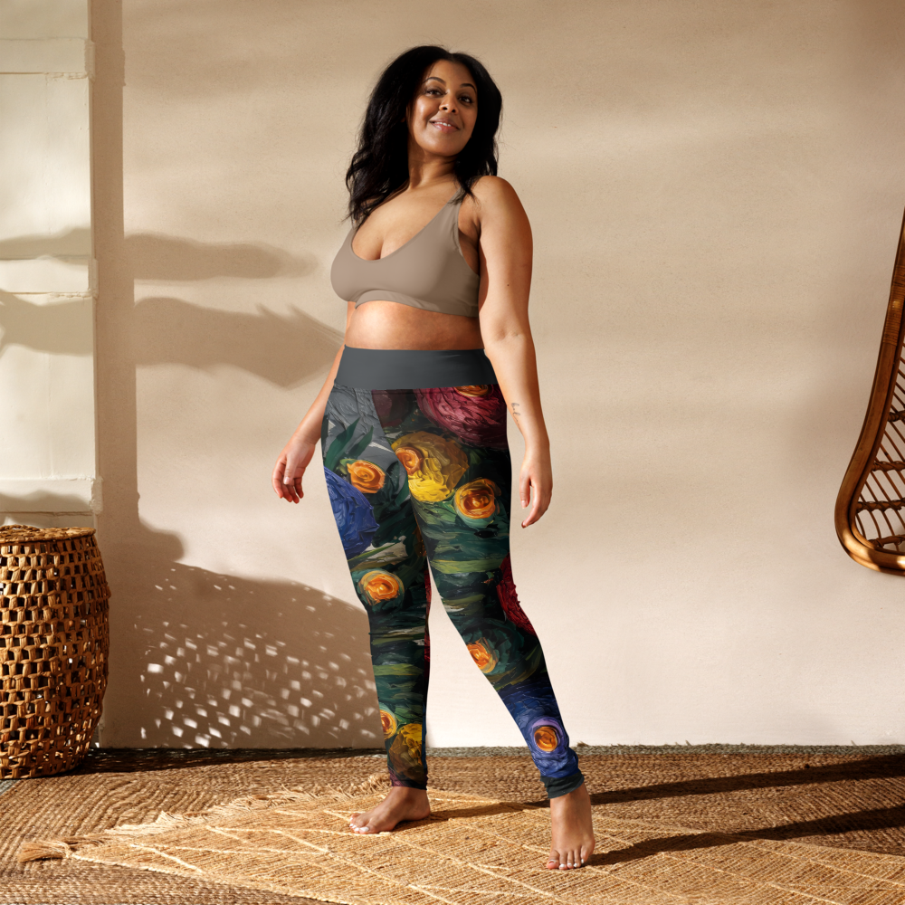 Petal Pop Motion | Painterly Floral Yoga Leggings | Bullfrog Prints Canada