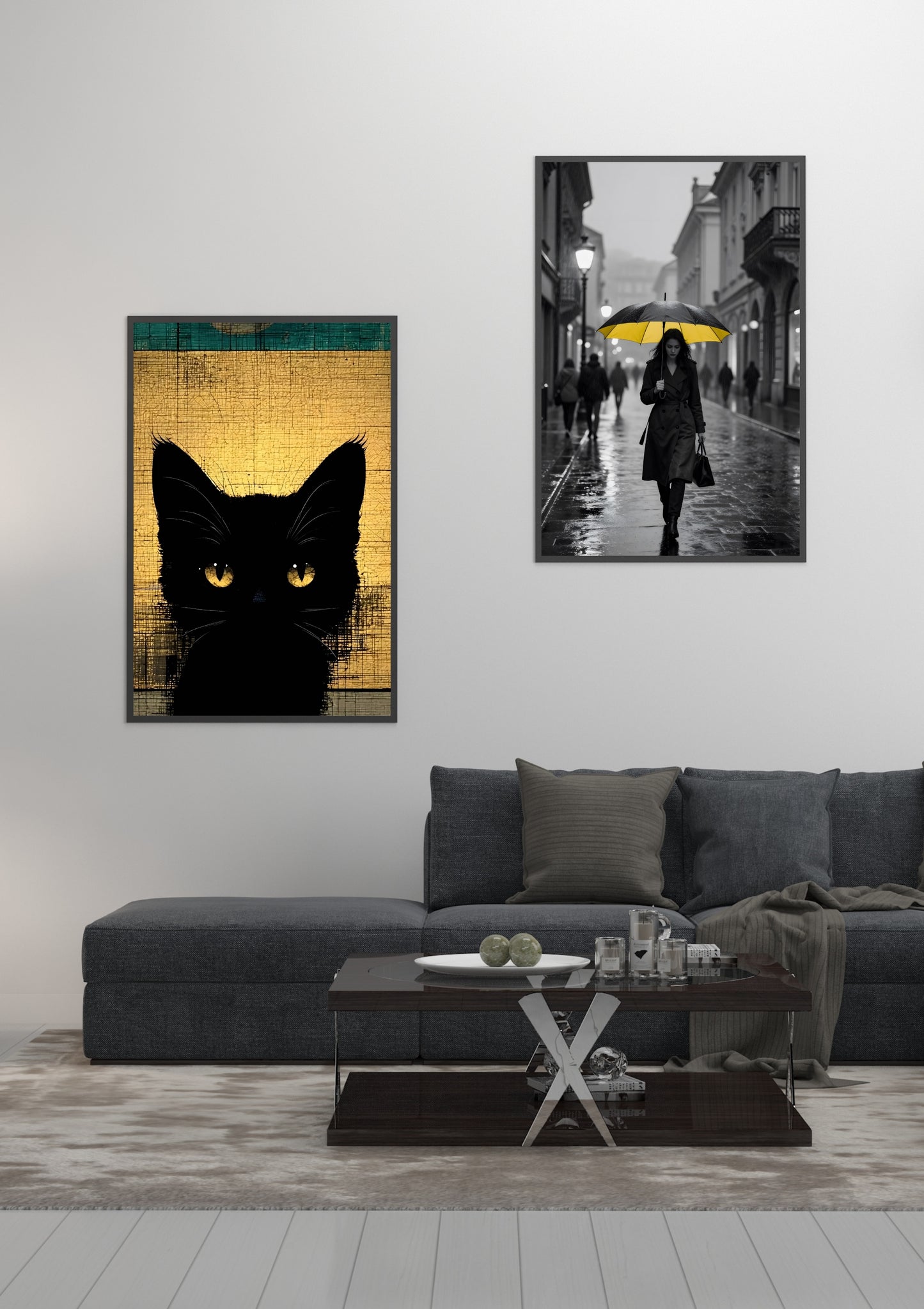 Gaze of Riddick | Black Cat Amber Eyes Gold Framed Canvas Print | Original Wall Art Canada