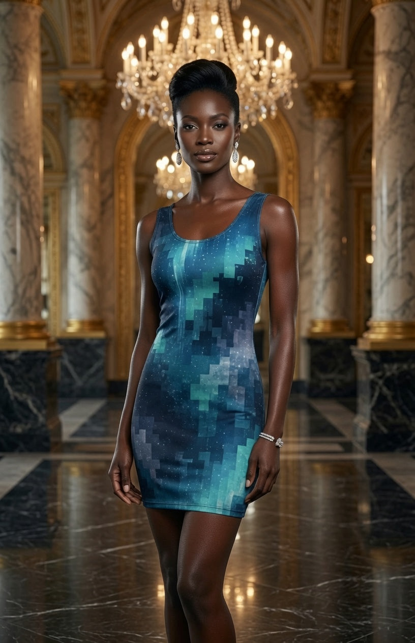 Neon Fjord Body Con Dress | All-Over Print Wearable Art | Bullfrog Prints Canada