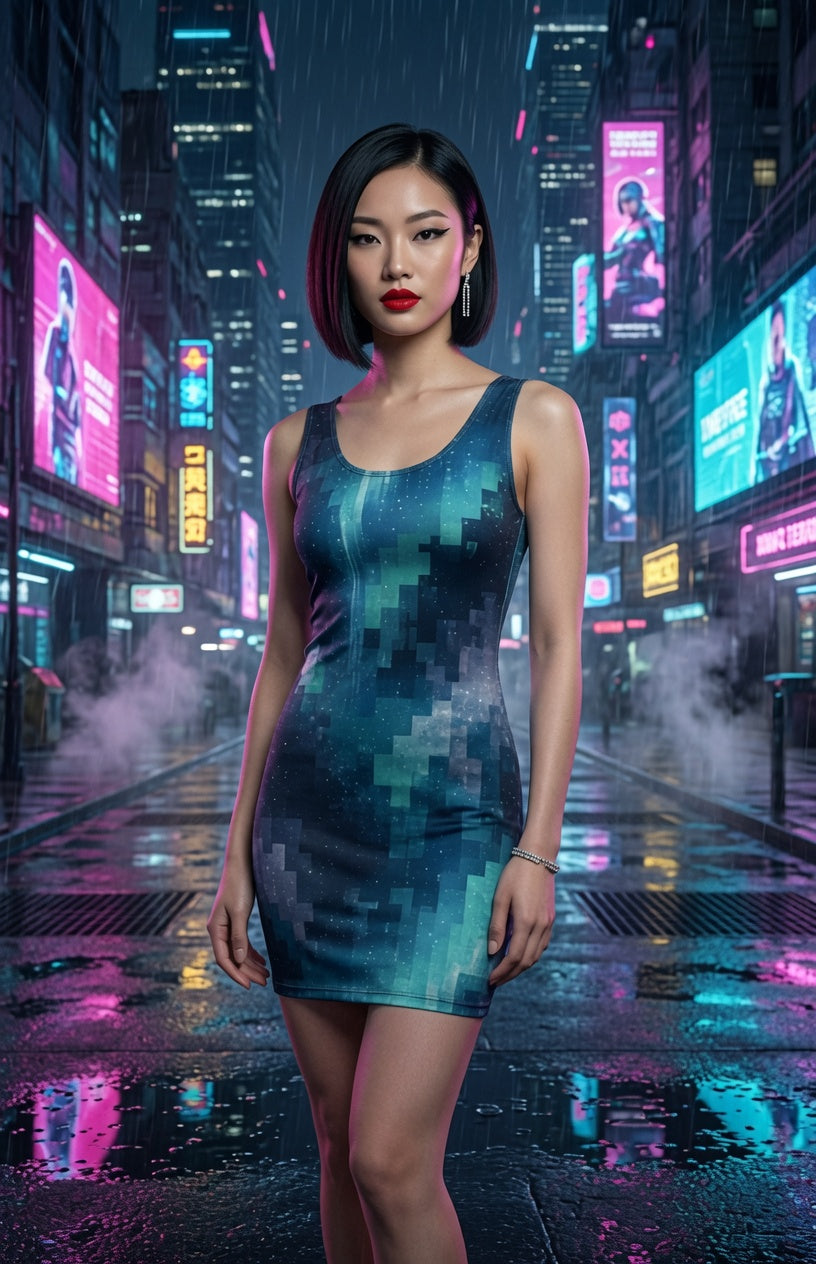 Neon Fjord Body Con Dress | All-Over Print Wearable Art | Bullfrog Prints Canada