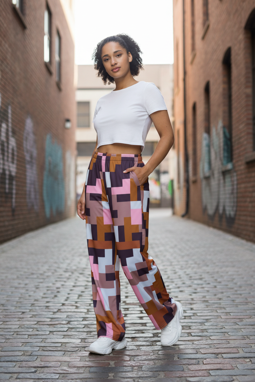 Lifestyle Mockup - Geometric Wide-Leg Pants