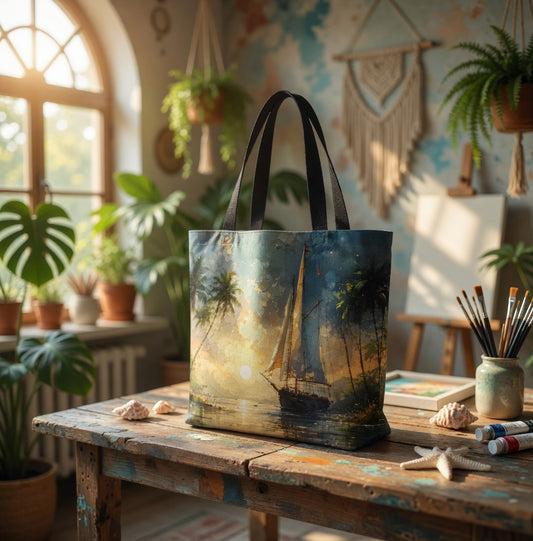 Golden Horizon Sail | Art Tote Bag | Bullfrog Prints Canada