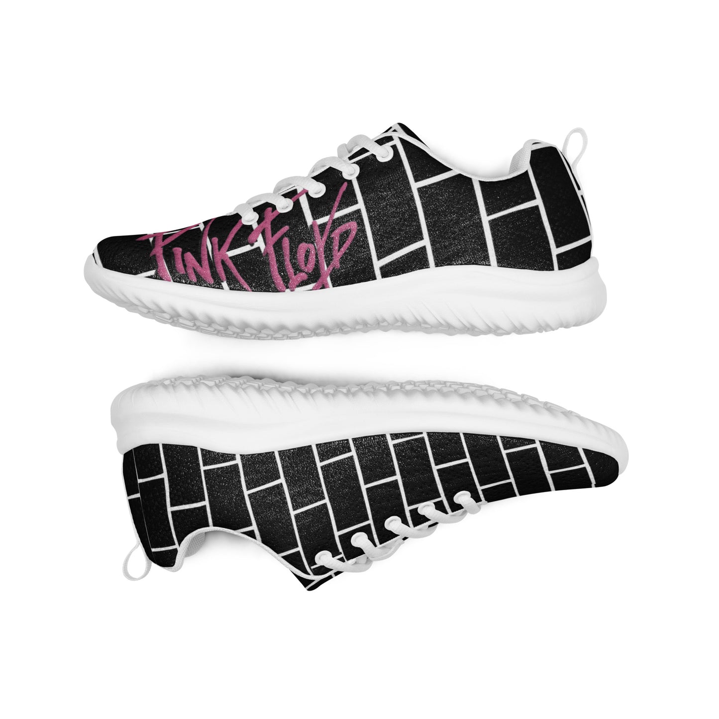 Pink Flop The Wall | Brick Wall Graphic Men's Athletic Shoes | Rock Music Wearable Art