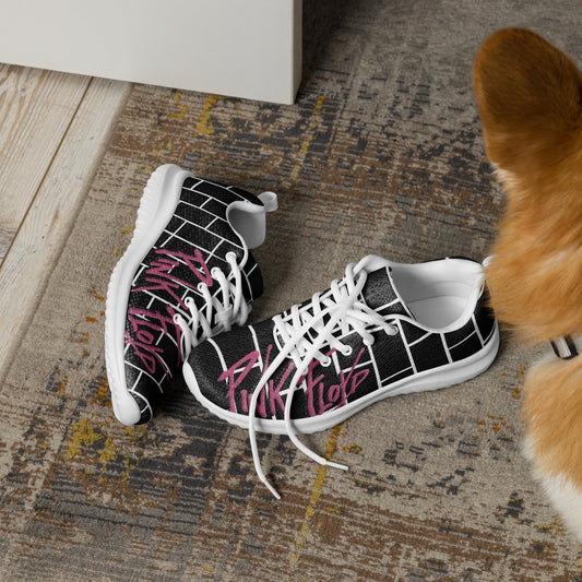 Pink Flop The Wall | Brick Wall Graphic Men's Athletic Shoes | Rock Music Wearable Art