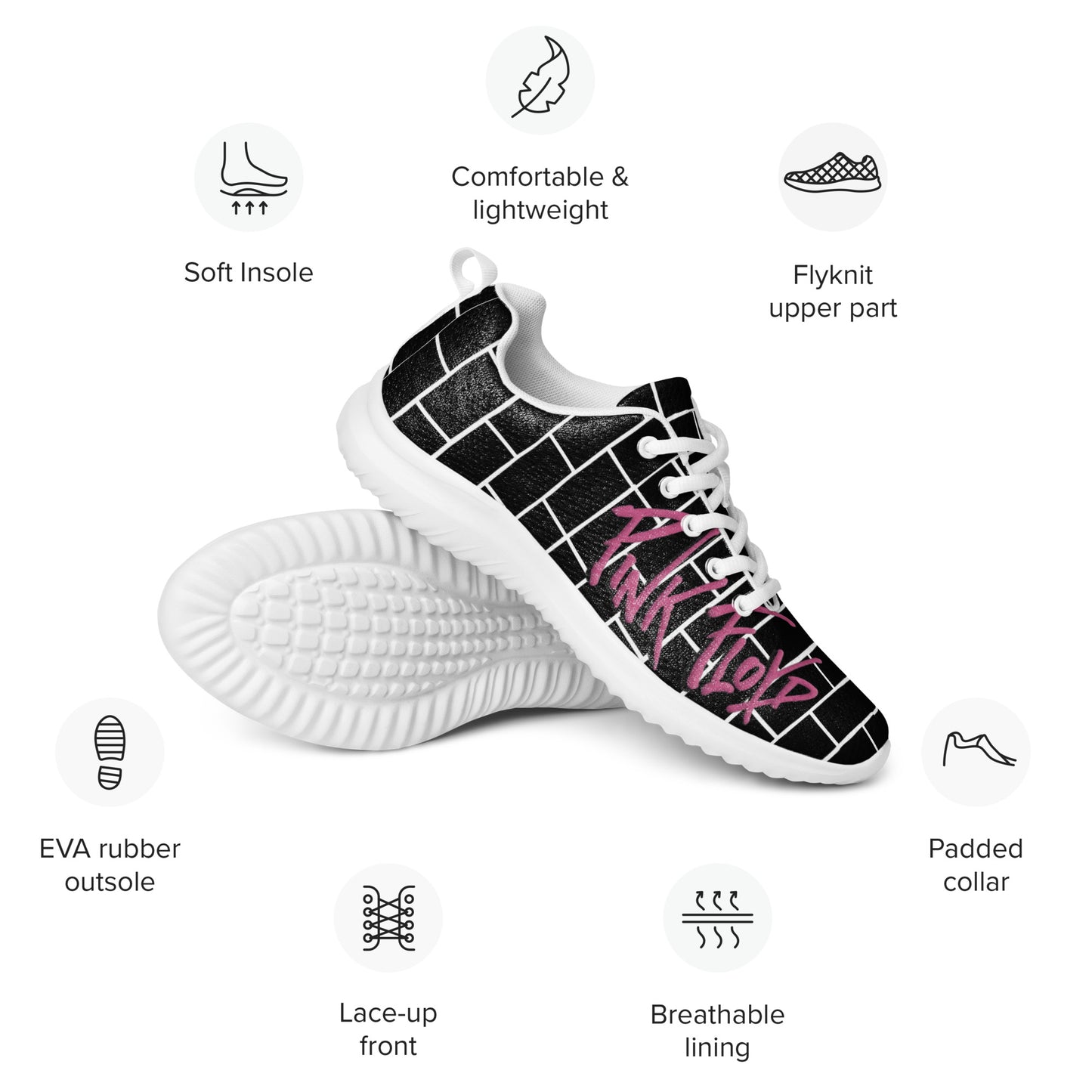 Pink Flop The Wall | Brick Wall Graphic Men's Athletic Shoes | Rock Music Wearable Art