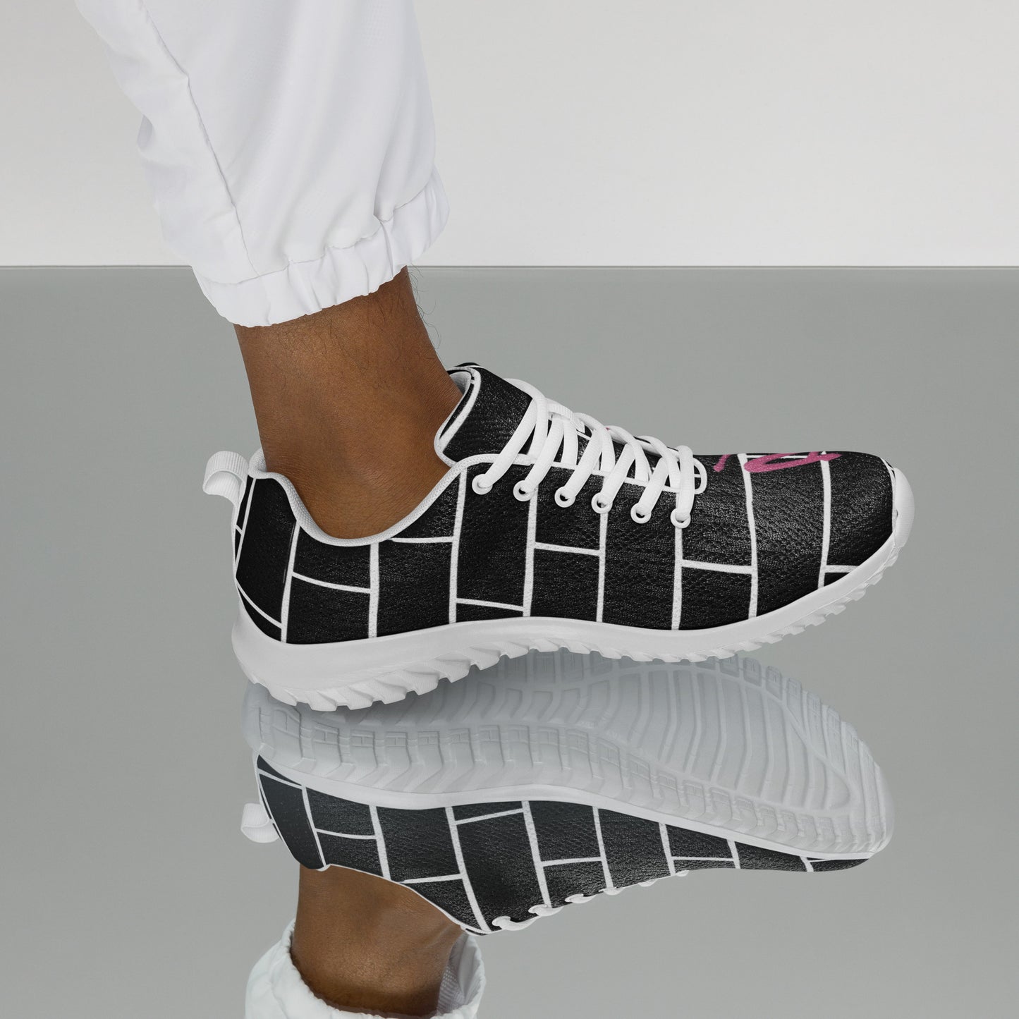 Pink Flop The Wall | Brick Wall Graphic Men's Athletic Shoes | Rock Music Wearable Art