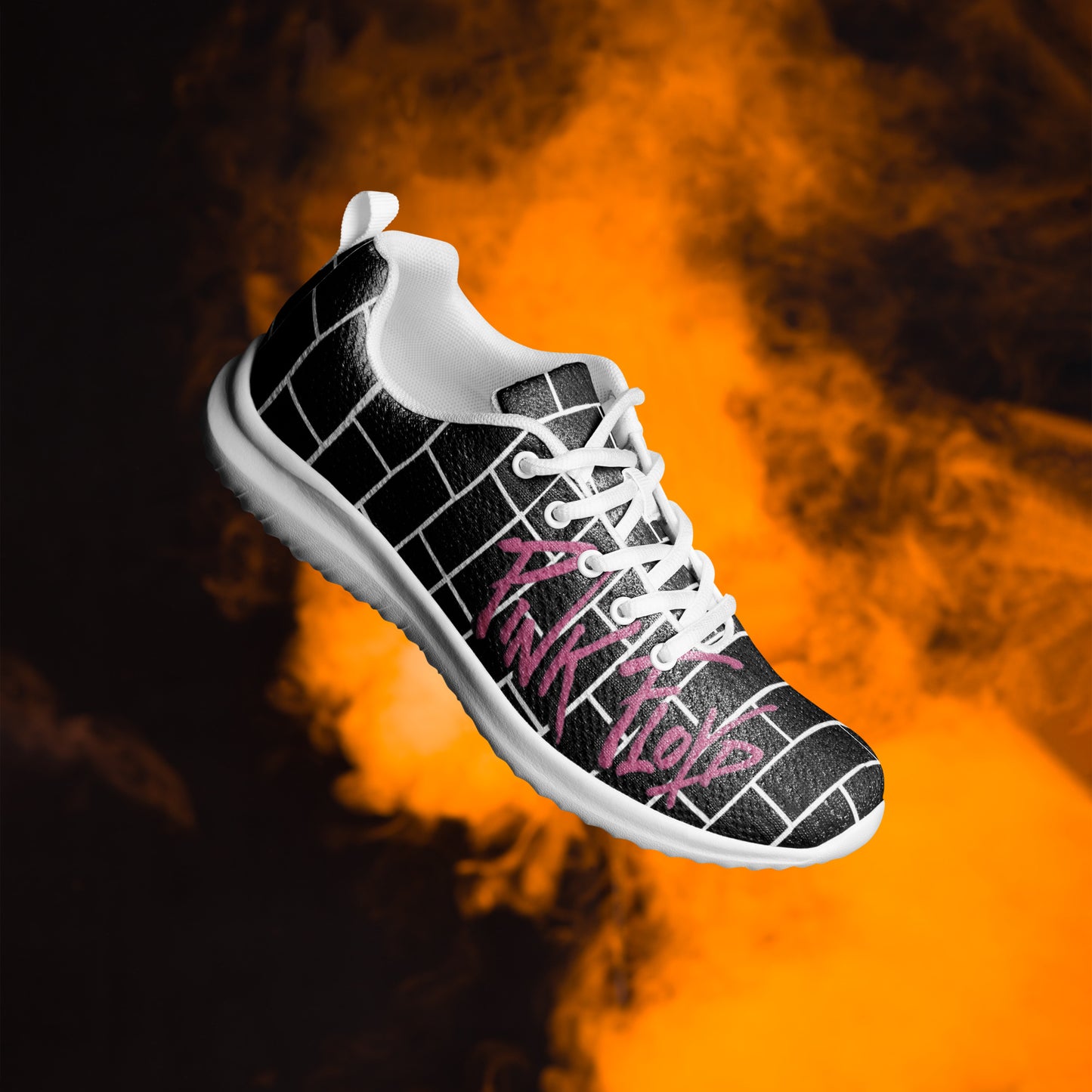 Pink Flop The Wall | Brick Wall Graphic Men's Athletic Shoes | Rock Music Wearable Art