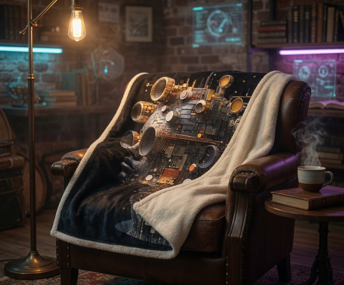 Mechanical Mind Throw Blanket | Crypto Futurist Art Home Decor | Bullfrog Prints Canada