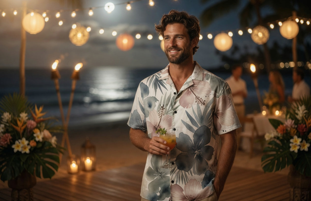 Elegant Watercolour Tropical | Sage Blush & Teal Floral Hawaiian Shirt | Unisex Resort Wear