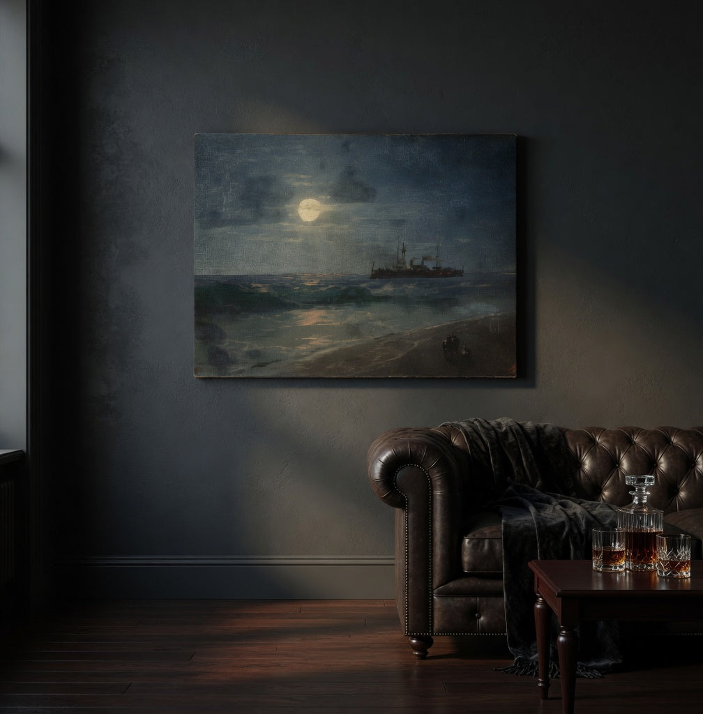 Ship by Moonlight by Ivan Aivazovsky | Moody Ocean Canvas Thin  Canvas Print
