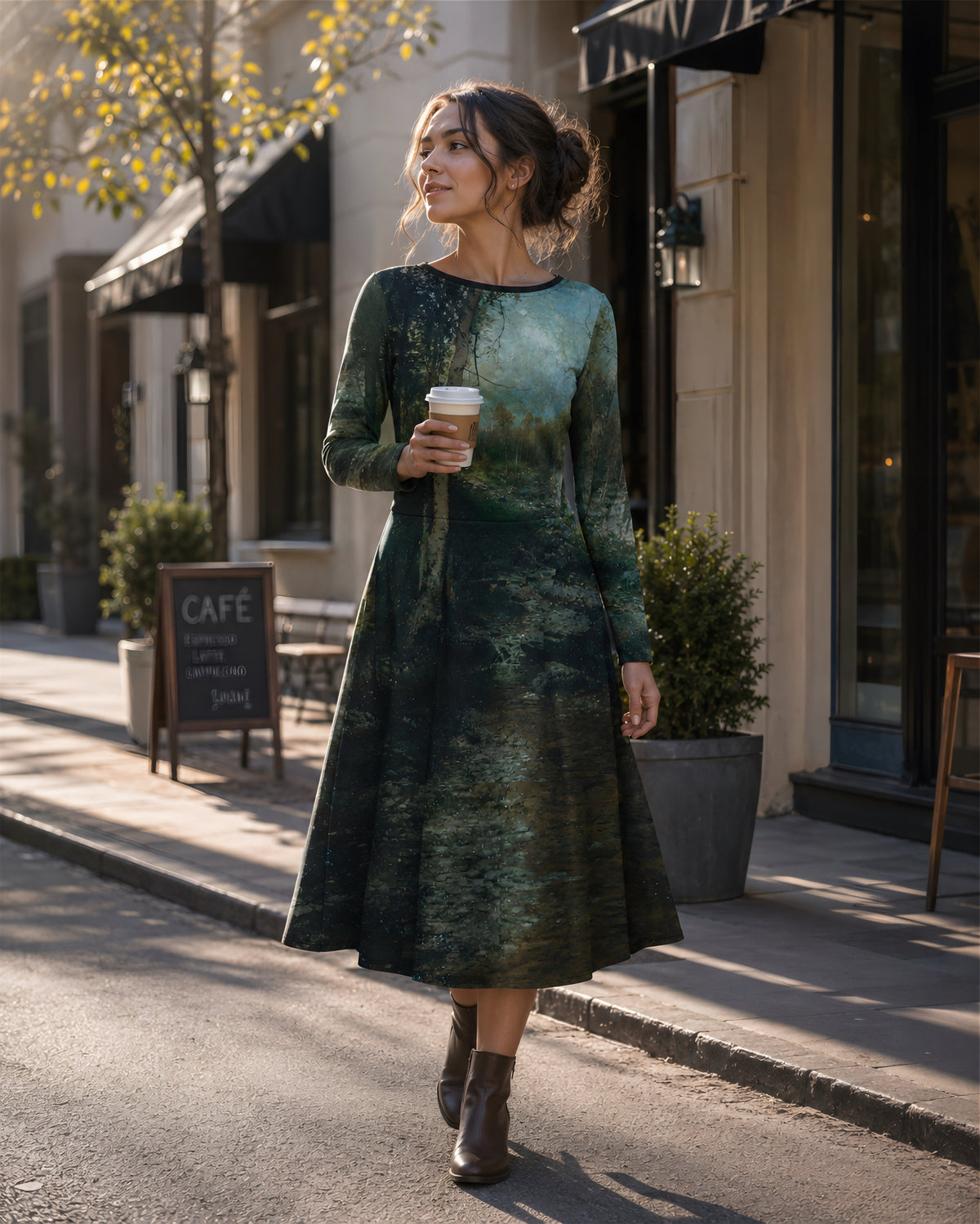 Moonlit Forest Path Wearable Art Midi Dress