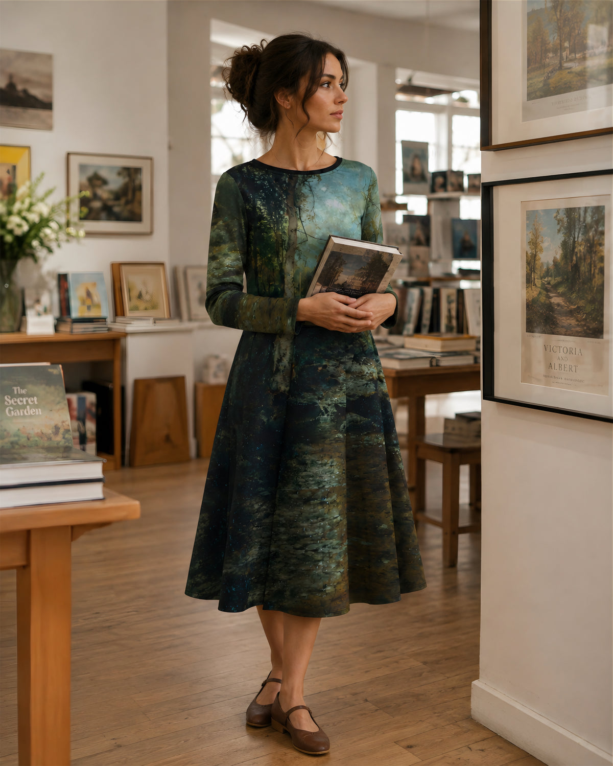 Moonlit Forest Path Wearable Art Midi Dress