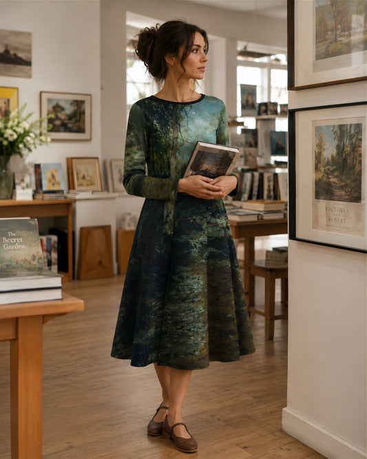 Moonlit Forest Path Wearable Art Midi Dress