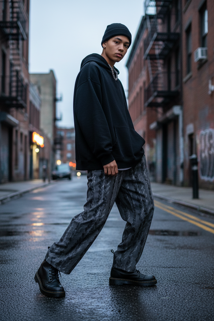 Vinyl Grooves - Wide-Leg Pants Street Mockup