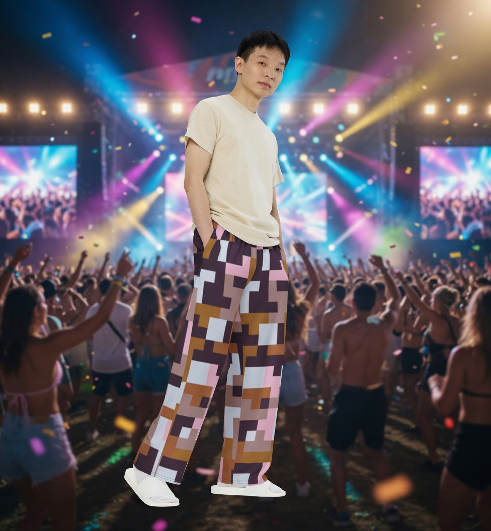 Pixel Glitch | Retro Glitch Art Unisex Wide-Leg Festival Pants | Rave Outfit Canada